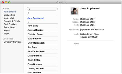 The OS X Contacts application (image: https://www.apple.com/osx/apps/#contacts)