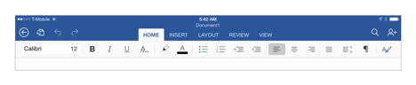 Like many apps, Microsoft Word on iOS features a task-oriented organization scheme