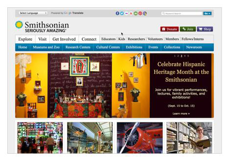 Task, topic, and audience coexist on the Smithsonian home page