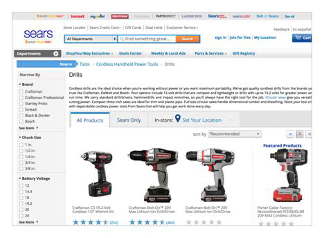 Sears’s navigation system shows the user’s location within the hierarchy