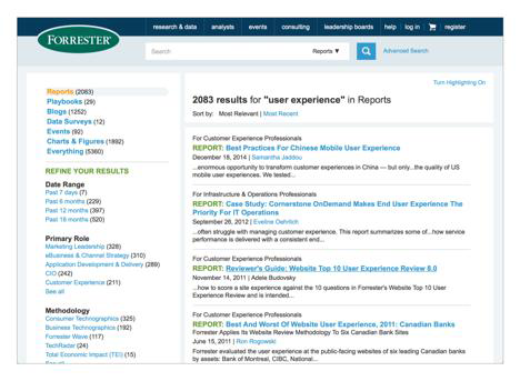 Forrester contextualizes search results for the query “user experience”...