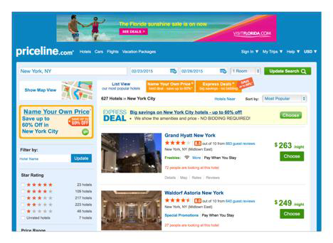 Priceline.com allows users to search within their result set