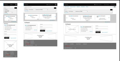 Wireframes can help designers explore the implications of varying screen sizes (wireframe developed for ProQuest LLC by Chris Farnum; reproduced with permission of ProQuest LLC—further reproduction is prohibited without permission)