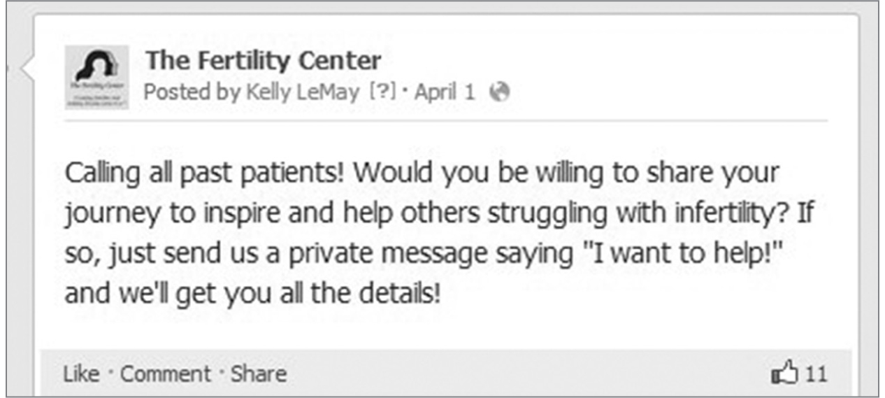 FIGURE 10.23: The Fertility Center Engaged Fans to Get Involved