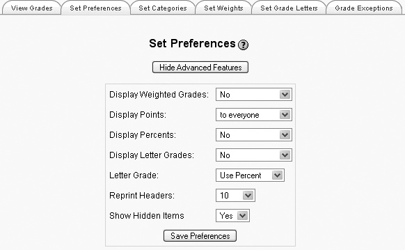 Setting preferences with advanced features