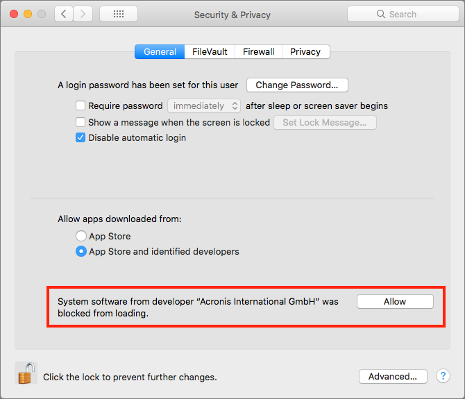 **Figure 13:** At the bottom of this preference pane, you can grant new kernel extensions permission to run.