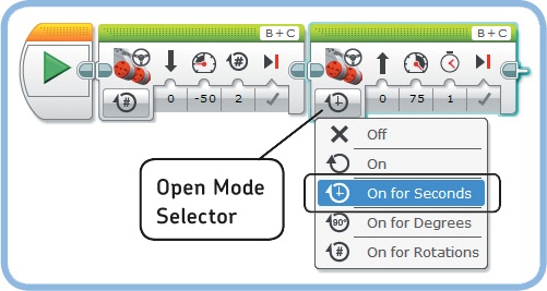 Click the Mode Selector of the second block and select On for Seconds.