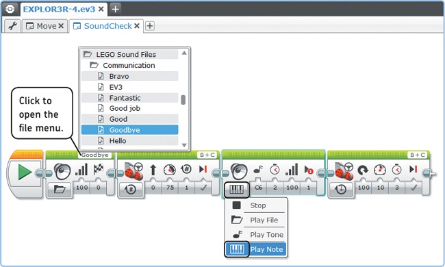 The SoundCheck program. To select a block’s mode, open the Mode Selector and choose the icon from the list that matches the icon shown in the figure.