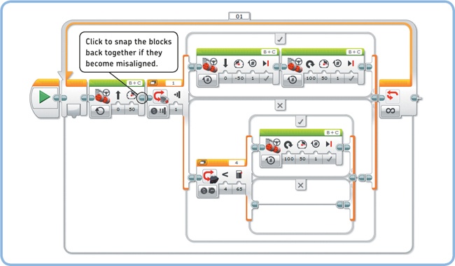 The CombinedSensors program. Resize the Switch blocks and the loop if necessary.