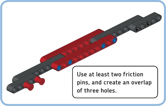 You can extend beams using friction pins (the red, blue, and black pins in the set).