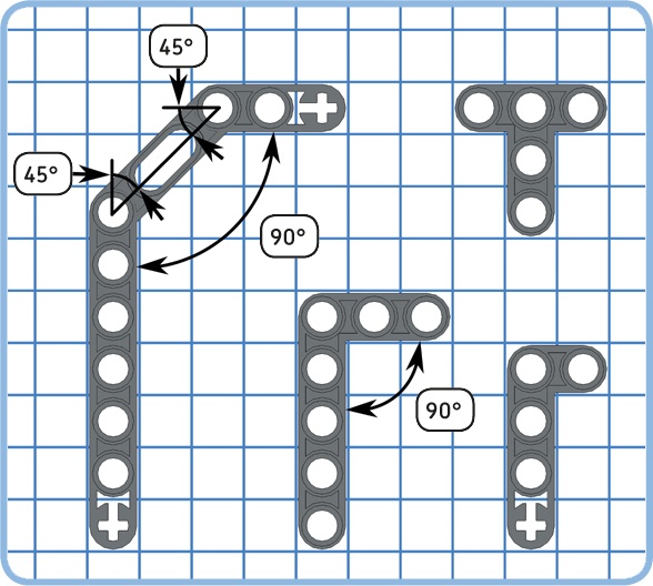 Four types of beams with a right angle (90 degrees)