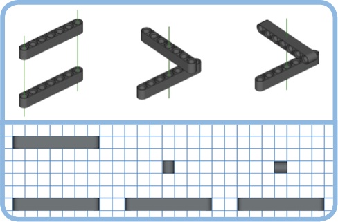 The green lines indicate how the two beams are positioned relative to one another.