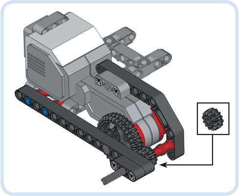 You can make the race car go faster using gears found in your EV3 set. (The wheel and the rest of the vehicle are not shown for better visibility.)