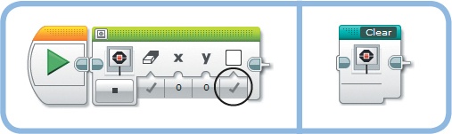 The Clear My Block clears the EV3 screen. The completed My Block is shown on the right.