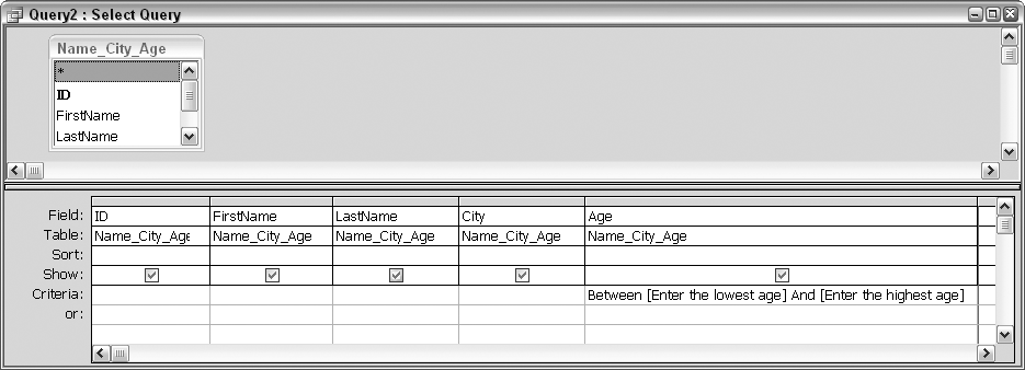 A query that uses two parameters to filter a single field