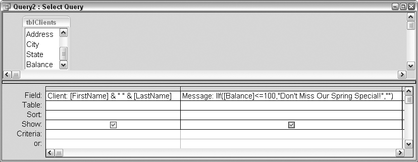 Using a condition in a field expression