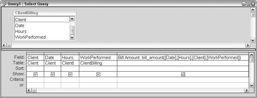 A custom function is called from a query