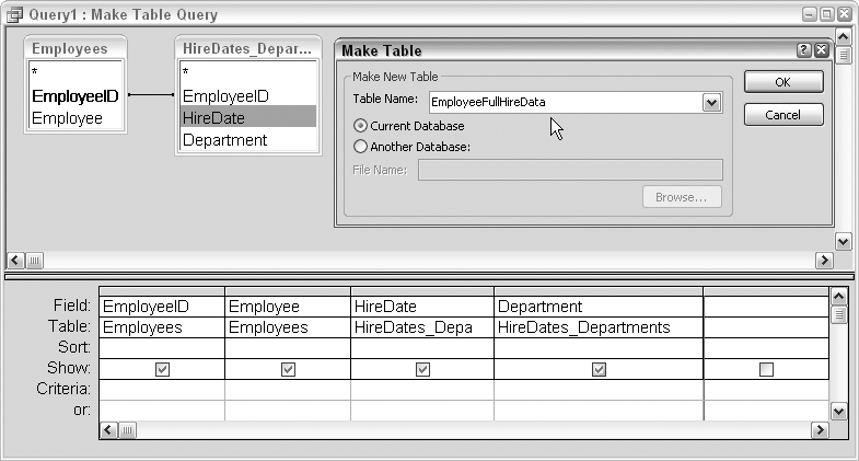 Designing a make-table query