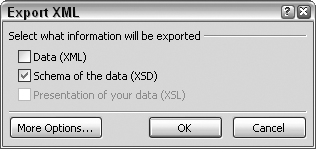 Selecting to export the table design as a schema