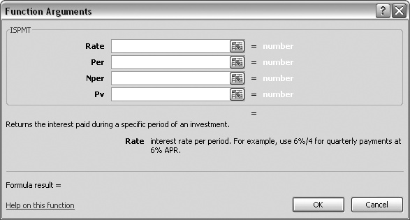 Researching a function with Excel's Insert Function Wizard