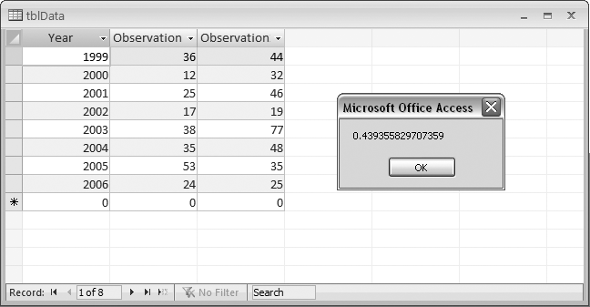 Access data and the result returned from Excel