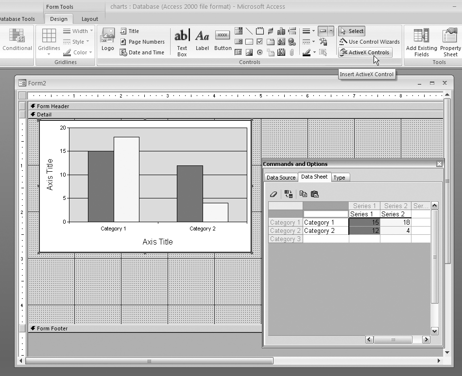 Using the ActiveX chart control