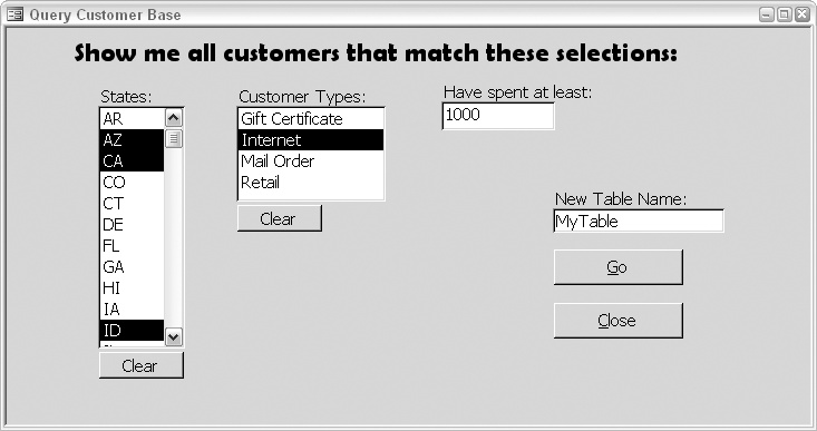 A custom query form