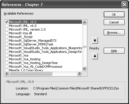 Adding Microsoft XML v5.0 to your application