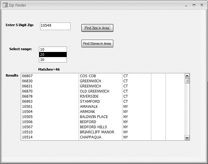 Finding zip codes in a given area