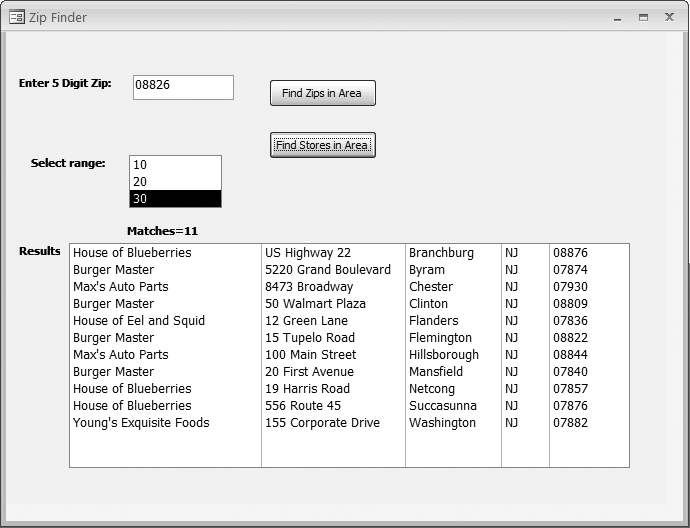 Finding stores in a given area