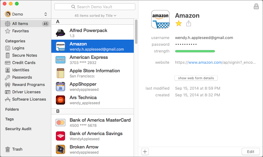 Figure 7: 1Password can manage all your passwords for you.