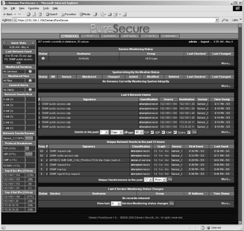 The PureSecure personal edition management console