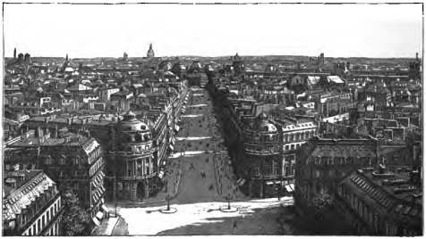 Entrance to Rue du Quatre-Septembre.—Avenue de l’Opéra.—Entrance to Rue de la Paix. VIEW FROM THE BALCONY OF THE OPERA.