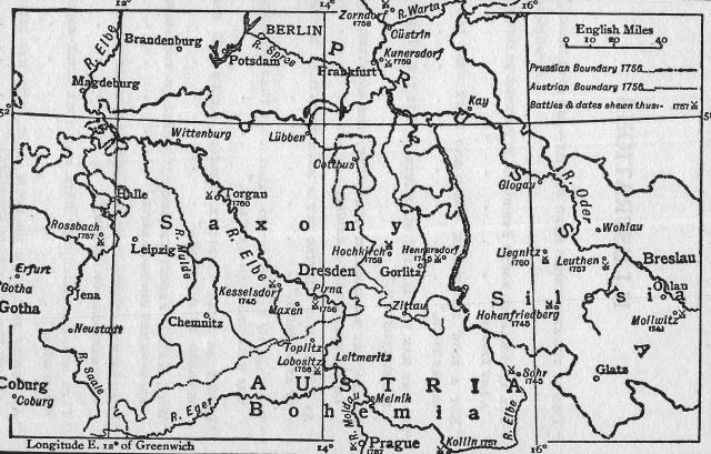 Map showing battlefields of the Seven Years' War