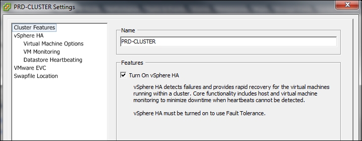 Creating a vSphere HA cluster