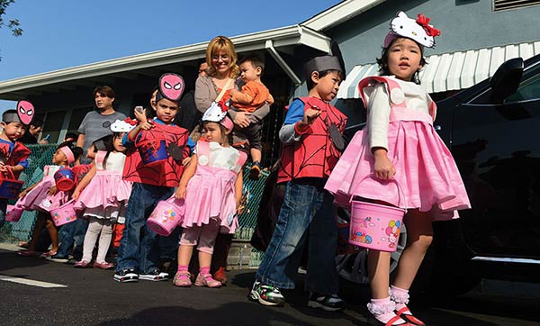 Children in Halloween costumes.