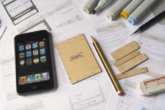 The desk of Christian Krämer, who crafted the visual design of Things and its paper prototypes.