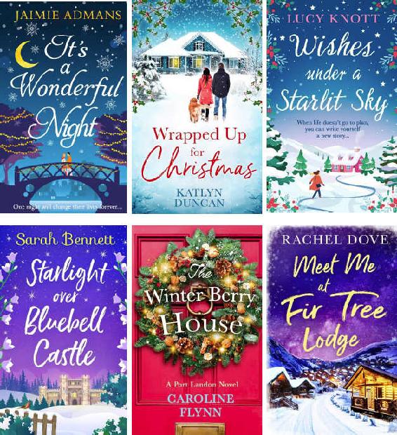 Advertisement images: It’s a Wonderful Night by Jaimie Admans, Wrapped Up for Christmas by Katlyn Duncan, Wishes under a Starlit Sky by Lucy Knott, Starlight over Bluebell Castle by Sarah Bennett, The Winter Berry House by Caroline Flynn, Meet Me at Fir Tree Lodge by Rachel Dove