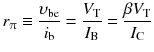 
$$ {r}_{\uppi}\equiv \frac{\upsilon_{\mathrm{b}\mathrm{e}}}{i_{\mathrm{b}}}=\frac{V_{\mathrm{T}}}{I_{\mathrm{B}}}=\frac{\beta {V}_{\mathrm{T}}}{I_{\mathrm{C}}} $$
