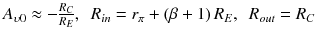 
$$ {A}_{\upsilon 0}\approx -\frac{R_C}{R_E},\kern0.5em {R}_{in}={r}_{\pi }+\left(\beta +1\right){R}_E,\kern0.5em {R}_{out}={R}_C $$
