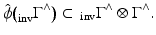 
$$\displaystyle{ \hat{\phi }\big(_{\mathrm{inv}}\Gamma ^{\wedge }\big) \subset \,_{\mathrm{ inv}}\Gamma ^{\wedge }\otimes \Gamma ^{\wedge }. }$$
