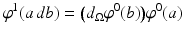 
$$\displaystyle{\varphi ^{1}(a\,db) =\big (d_{ \Omega }\varphi ^{0}(b)\big)\varphi ^{0}(a)}$$
