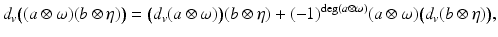 
$$\displaystyle{d_{v}\big((a\otimes \omega )(b\otimes \eta )\big) =\big (d_{v}(a\otimes \omega )\big)(b\otimes \eta ) + (-1)^{\deg (a\otimes \omega )}(a\otimes \omega )\big(d_{ v}(b\otimes \eta )\big),}$$
