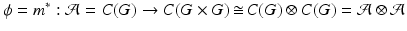 
$$\displaystyle{\phi = m^{{\ast}}: \mathcal{A} = C(G) \rightarrow C(G \times G)\mathop{\cong}C(G) \otimes C(G) = \mathcal{A}\otimes \mathcal{A}}$$
