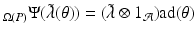 
$$\displaystyle{_{\Omega (P)}\Psi (\tilde{\lambda }(\theta )) = (\tilde{\lambda }\otimes 1_{\mathcal{A}})\mathrm{ad}(\theta )}$$
