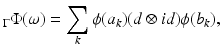 
$$\displaystyle{ _{\Gamma }\Phi (\omega ) =\sum _{k}\phi (a_{k})(d \otimes \mathit{id})\phi (b_{k}), }$$
