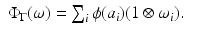 
$$\displaystyle\begin{array}{rcl} \Phi _{\Gamma }(\omega ) =\sum _{i}\phi (a_{i})(1 \otimes \omega _{i}).& &{}\end{array}$$
