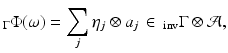 
$$\displaystyle{_{\Gamma }\Phi (\omega ) =\sum _{j}\eta _{j} \otimes a_{j}\, \in \,_{\mathrm{inv}}\Gamma \otimes \mathcal{A},}$$
