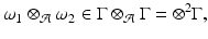 
$$\displaystyle{\omega _{1} \otimes _{\mathcal{A}}\omega _{2} \in \Gamma \otimes _{\mathcal{A}}\Gamma = \otimes ^{2}\Gamma,}$$
