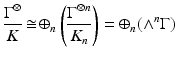 
$$\displaystyle{\dfrac{\Gamma ^{\otimes }} {K} \mathop{\cong} \oplus _{n}\left (\dfrac{\Gamma ^{\otimes n}} {K_{n}} \right ) = \oplus _{n}(\wedge ^{n}\Gamma )}$$
